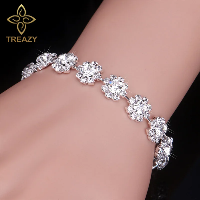 Новые роскошные браслеты TREAZY Стразы с кристаллами и для женщин посеребренные