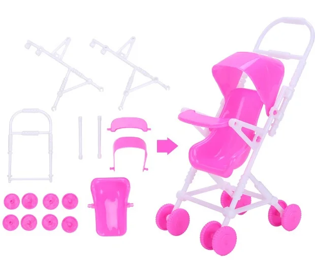 1шт. Пластиковый велосипед + 1шт. Детская тележка + 6 пар обуви для Барби + 7 предметов кухонной утвари в подарок для девочек.