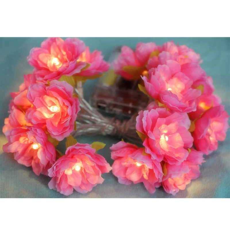 Pink Silk Flowers Fairy Holiday Lighting Garland LED String Lights For Christmas Wedding Home Indoor Decoration Battery Powered | Лампы и