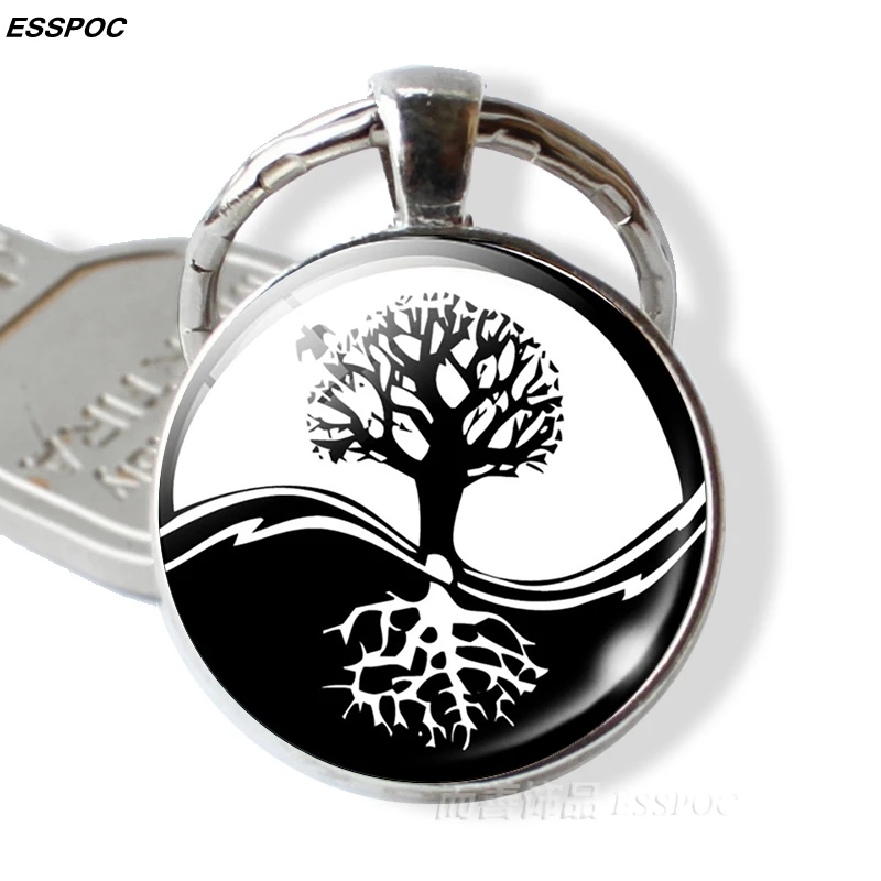 Брелок для ключей Инь Янь кошки Дерево жизни стеклянные подвески Tai Chi модные