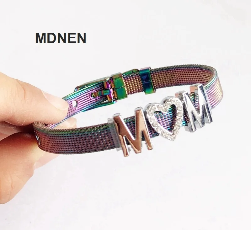 1PC Keeper Bracelets Jewelry Stainless Steel with Silver &quotM LOVE M&quotSlide Charms for DIY Accessory | Украшения и
