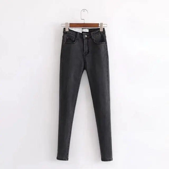 2018 Autumn Skinny Denim Jeans Female Blue High Waist Button Fly Casual Women Plain Long Pencil Pants |