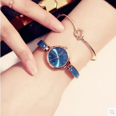 KIMIO Марка Простой Для женщин браслет Часы Мода синий кожаный с заклепками женская