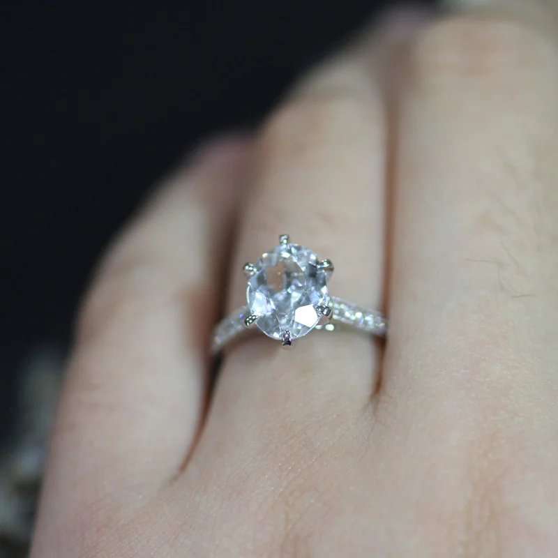 

DUPUY Women 14K White Gold Wedding Bands Oval Cutting Engagement Topaz Ring Classic Prong Setting Wedding Diamond Ring D180353