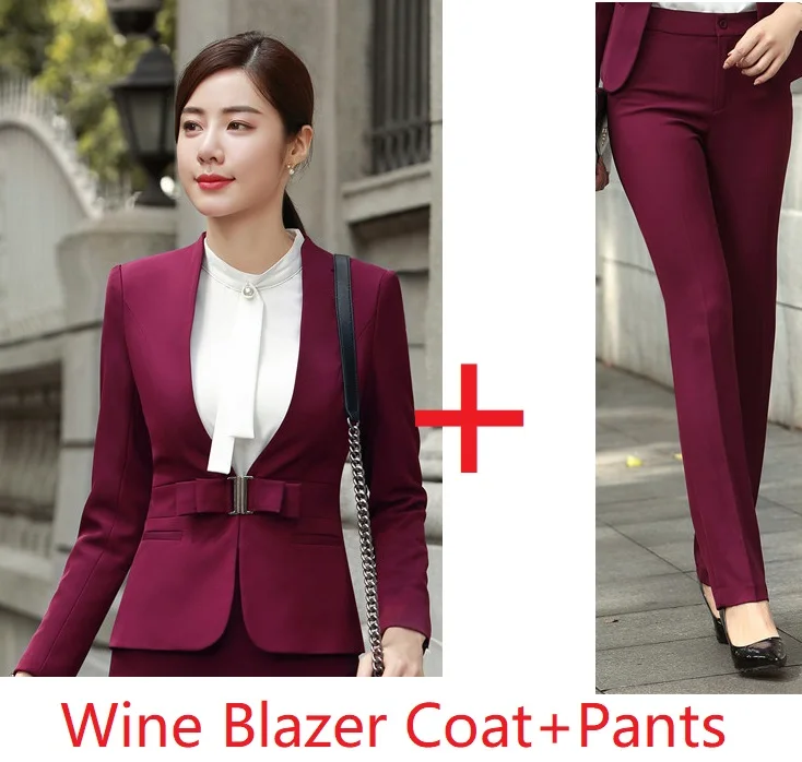 Wine Pantsuits Модные винные официальные костюмы, дизайнерские профессиональные брючные костюмы с пиджаком и брюками для женщин, Офисная Рабочая одежда, блейзеры, комплекты - Цвет: Wine Pantsuits