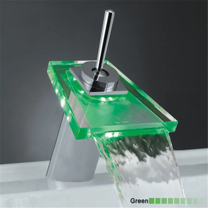 Светодиодный смеситель Водопад для ванной комнаты раковины яркий хромированный