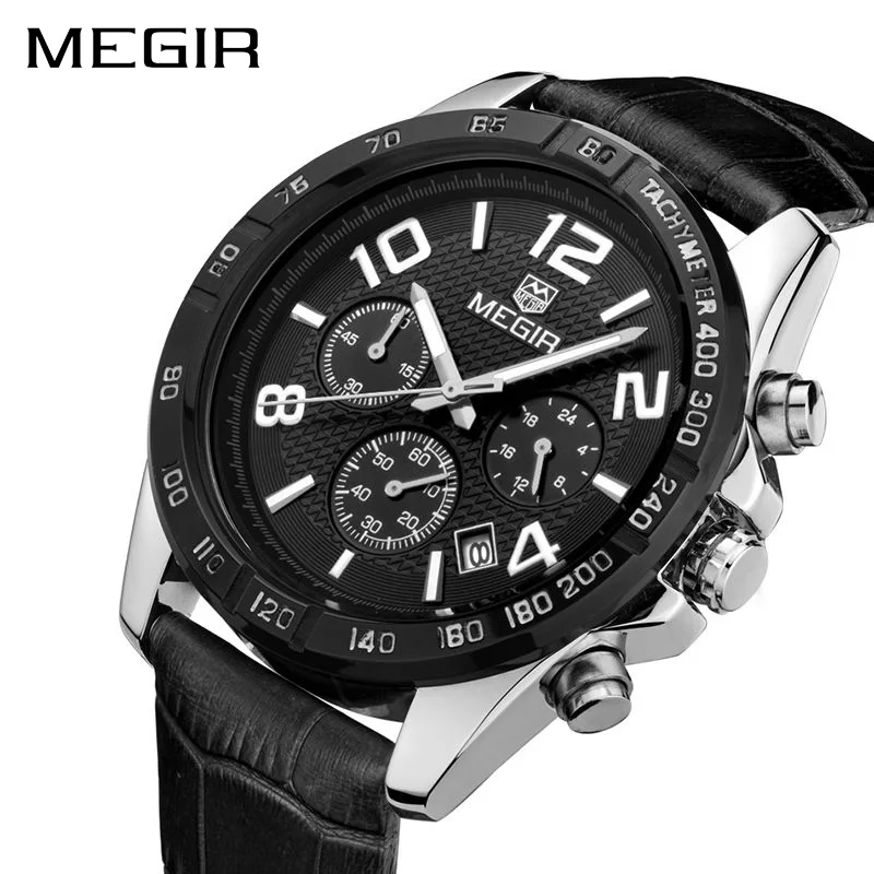 MEGIR часы для мужчин Relogio Masculino Топ Бренд роскошные кожаный Хронограф Кварцевые Erkek