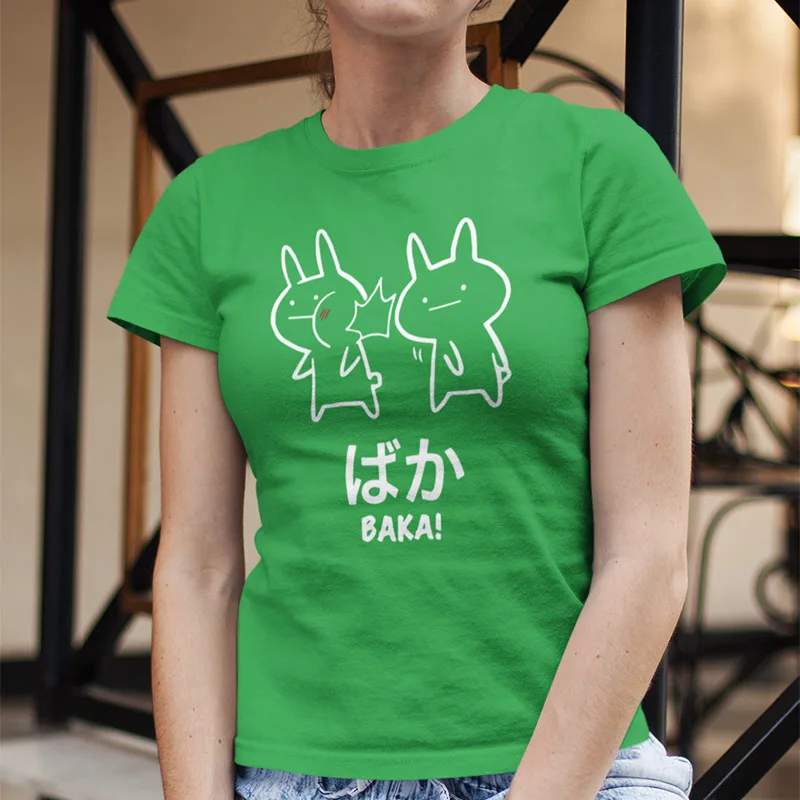 Green Baka Rabbit Slap футболка японские забавные аниме топы женские короткий рукав хлопок o-образный вырез Футболка европейский размер новинка японская футболка - Цвет: Green