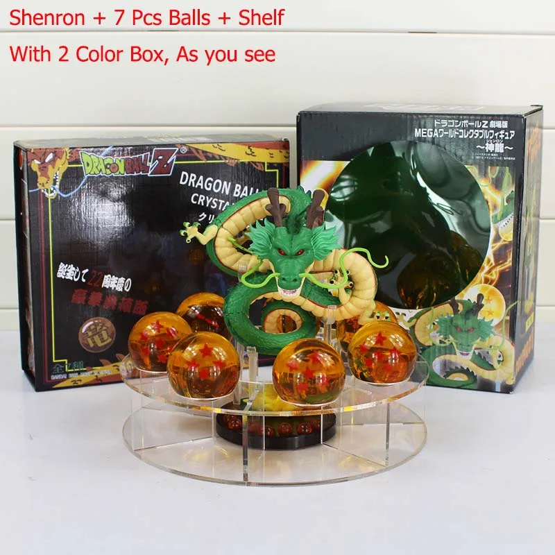Dragon Ball Z фигурки зеленый Shenron Shenlong ПВХ Фигурки игрушки с Dragon Ball Z хрустальные шары 7 шт.+ полка отличный подарок - Цвет: With 2 Color Box