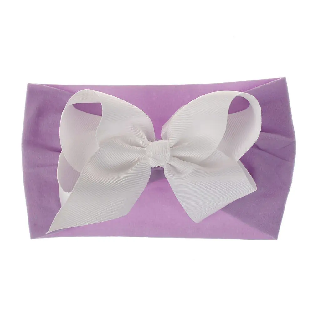 Lilac2 Повязка на голову с бантом для маленьких девочек, Эластичный Тюрбан, повязка на голову, новые головные уборы, черные, белые, синие - Цвет: Lilac2