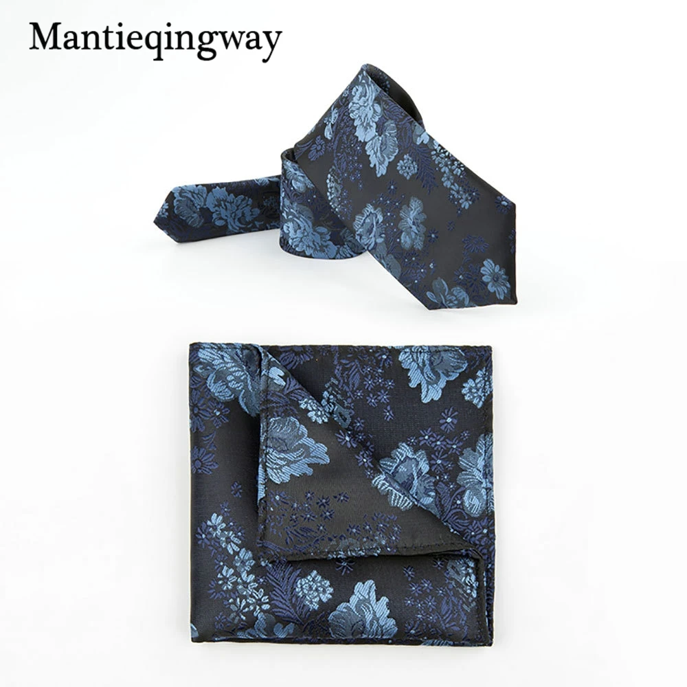 Mantieqingway Бизнес мужские цветочные Hanky галстук комплект для свадьбы полиэстер шеи