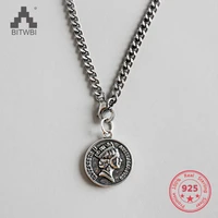 europe style 925 sterling silver necklace personality retro vintage elizabeth coin female necklace