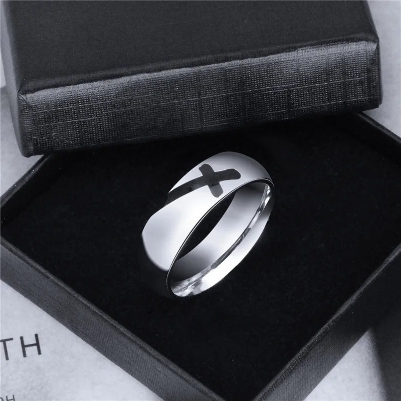Punk Cross Rings For Women Men Anel Christian Jewelry Titanium Steel Ring Simple Couple Size 7-12 Drop shipping anillos | Украшения и