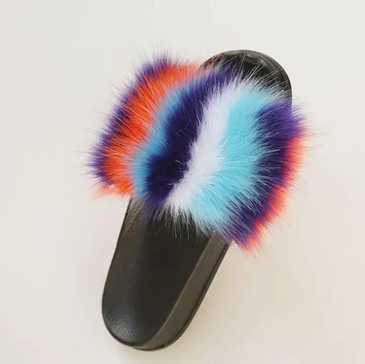 Multicolor11 Прямая с фабрики новые женские домашние тапочки; нескользящая резина с лисьим мехом сандалии, шлепанцы гладкая слово модные шлёпанцы для женщин - Цвет: Multicolor11