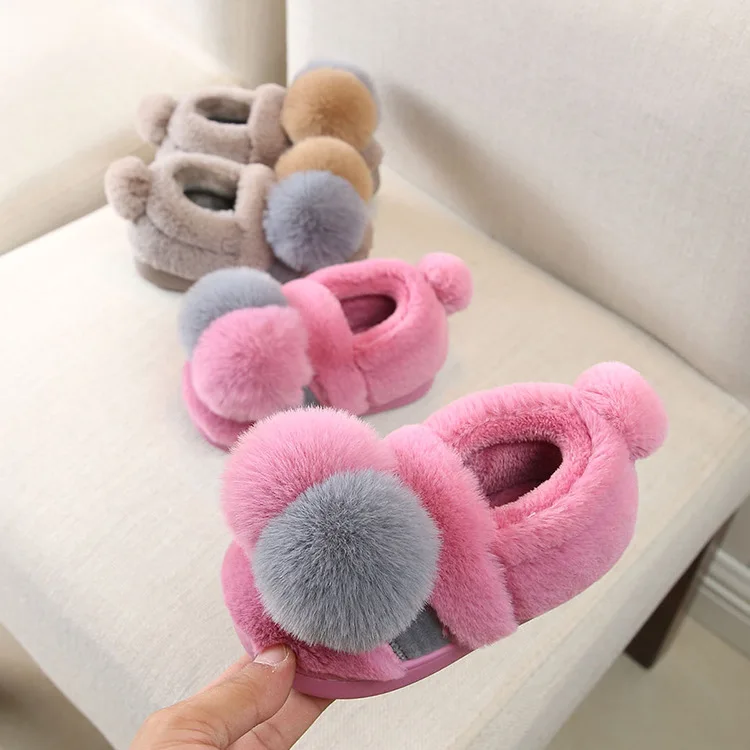 Baby Girls Furry Slippers Infant Cute Plush Fluffy Children Kid Fur Winter Warm for Kids |