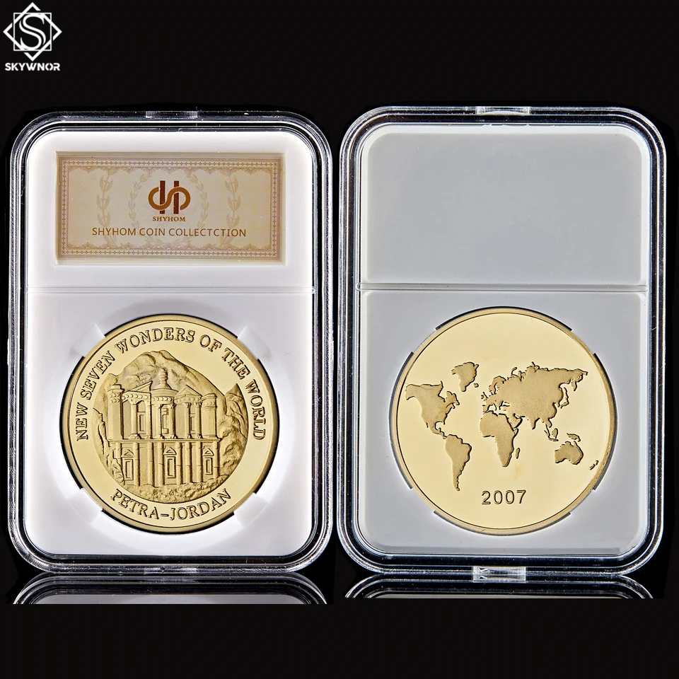 

Asian Petra Jordan New Seven Wonders of the World Commemorative Coin Model Toy Collectible Gift Coin W/ Capsule Holder Display