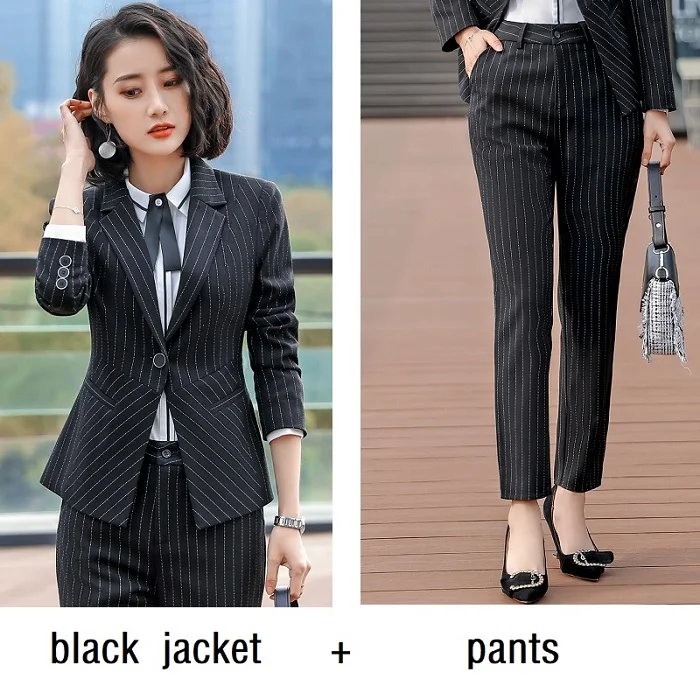 black Jacket pants ACRMRAC, женские костюмы, тонкая полосатая куртка, штаны, OL, деловые, формальные, женские брюки, костюмы, женский комплект, костюмы - Цвет: black Jacket pants