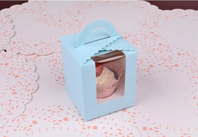 

200pcs/lot 1 cupcake boxes with window with handle macaron box/muffin box