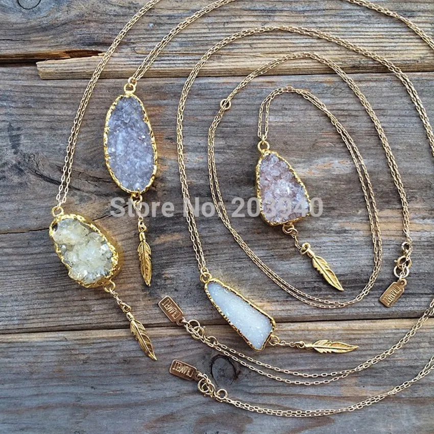 Ожерелье с подвеской в виде дерева 24 К золото окунутые камни Друза | Украшения и