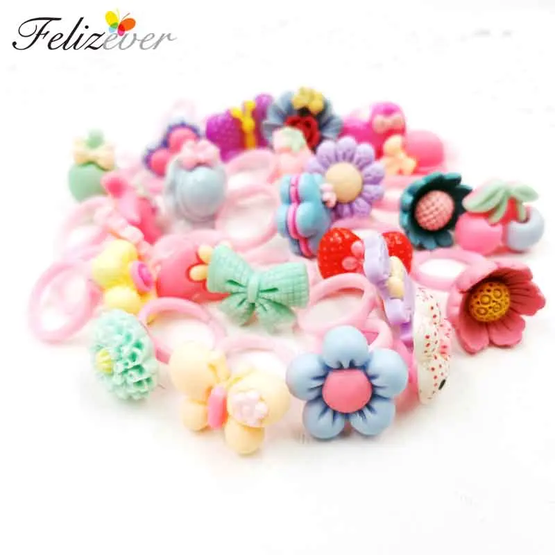 Multi Color Felizever 24 шт., детские ювелирные изделия для маленьких девочек, пластиковые кольца, набор для девочек, ролевые игры, наполнители для пиньяты, милые Вечерние Платья с цветочным рисунком для девочек - Цвет: Multi Color