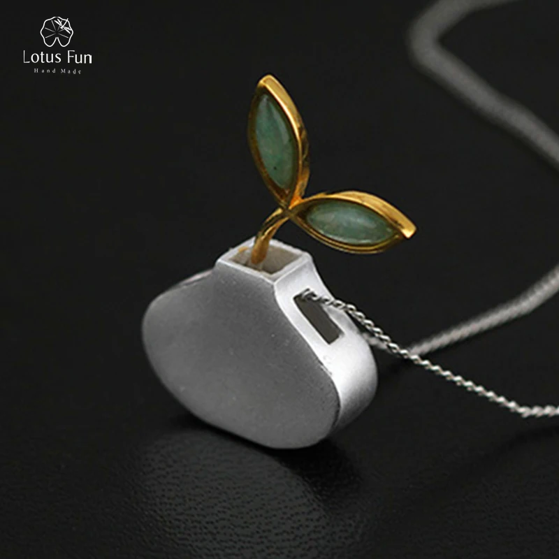 Lotus Fun бренд 925 пробы Серебряный кулон для женщин уникальный натуральный авантюрин ваза Mariquesa зеленый лист ювелирные изделия