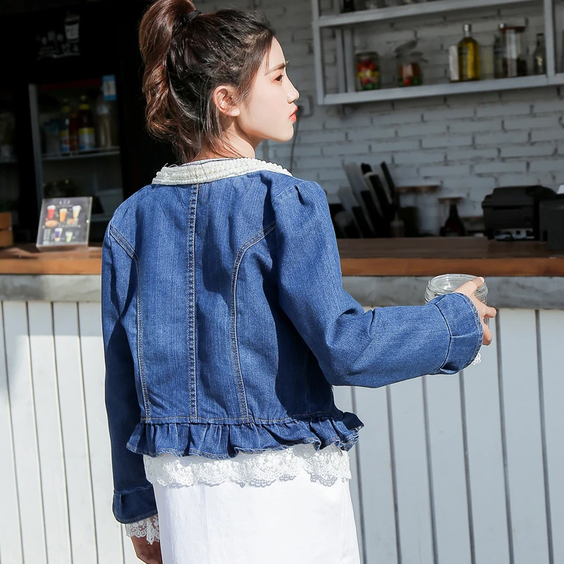 

Spring Denim Jacket Women Short Jeans Jacket Women Basic Coats Pearls Slim Coat