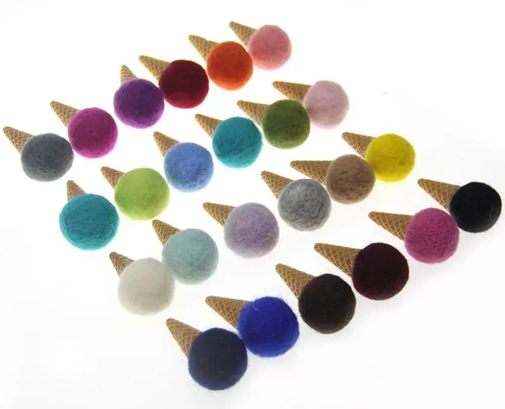 Christmas Wool Felt Ball Ice Cream Lolly Felt Balls Pom Pom 100% Wool Ball 60*30mm 10pcs Various Colors Wool Doll Accessories