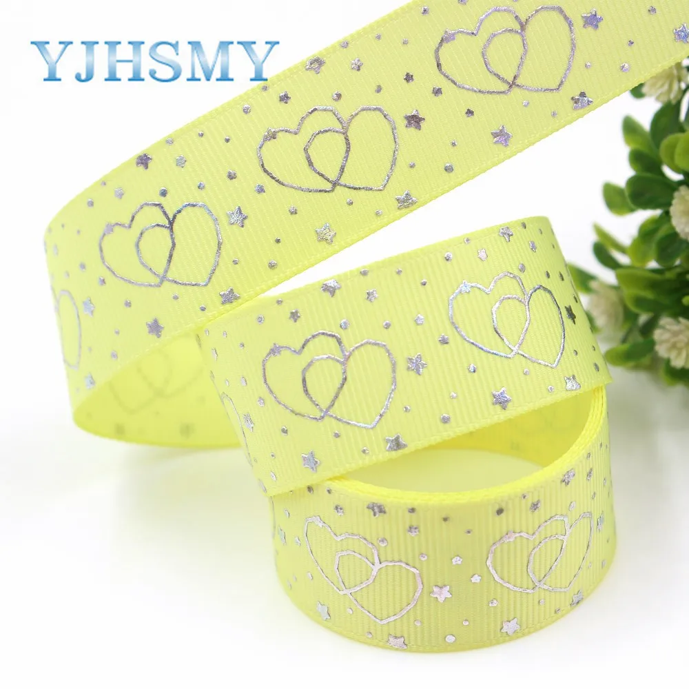 YJHSMY I-19326-796 25 мм 10 ярдов лазерный серебряный милый мультфильм любовь напечатаны корсажная лента DIY ручной работы головные уборы свадебный подарок обёрточная бумага