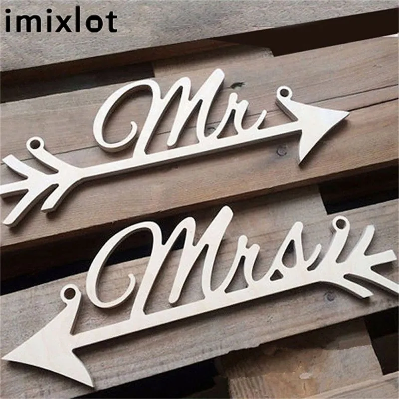 Imixlot 1 пара деревянных поделок с надписью Mr & Mrs подвеска из пеньковой веревки