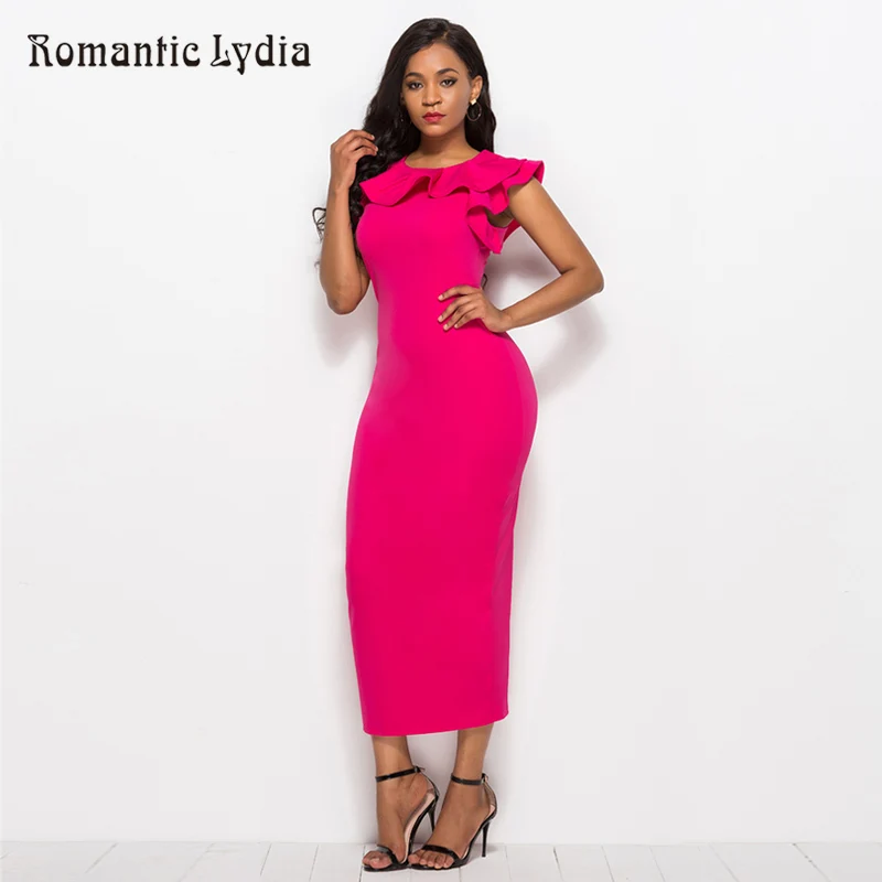 Женское эластичное платье футляр с рукавом бабочкой однотонное элегантное