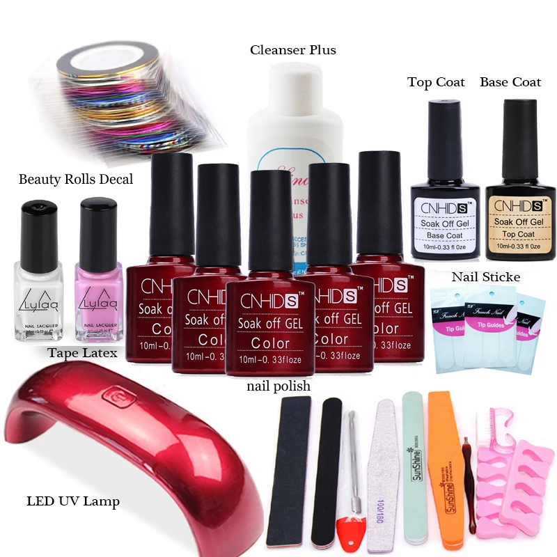 Lulaa Лаки для ногтей маникюр Инструменты комплект 5 цветов 10 мл Soak Off Gel Nail + 9 Вт