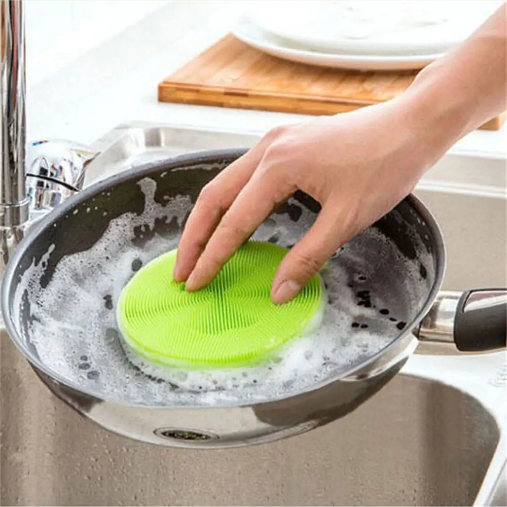 

Kitchen Accessories Silicone Dish Washing Brush Bowl Pot Pan Wash Cleaning Brushes Cooking Tool Cleaner Sponges Scouring Pads