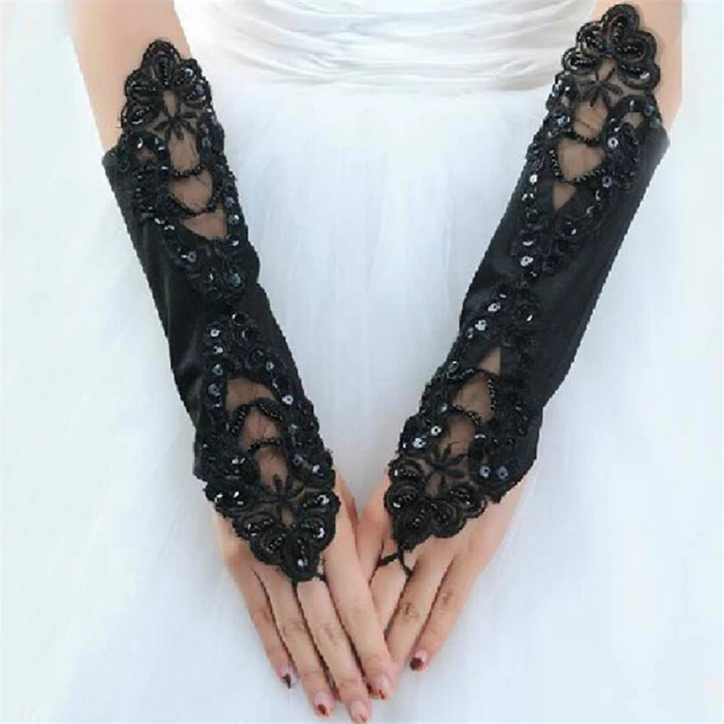 White Ivory Fingerless Lace Sequins Appliques Bridal Gloves Wedding Accessories luva de noiva Q4 | Свадьбы и торжества