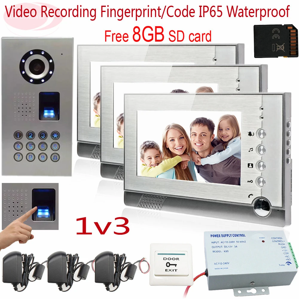 Sunflowervdp отпечатков пальцев видео домофон с Запись Бесплатная 8 Гб SD карты IP65