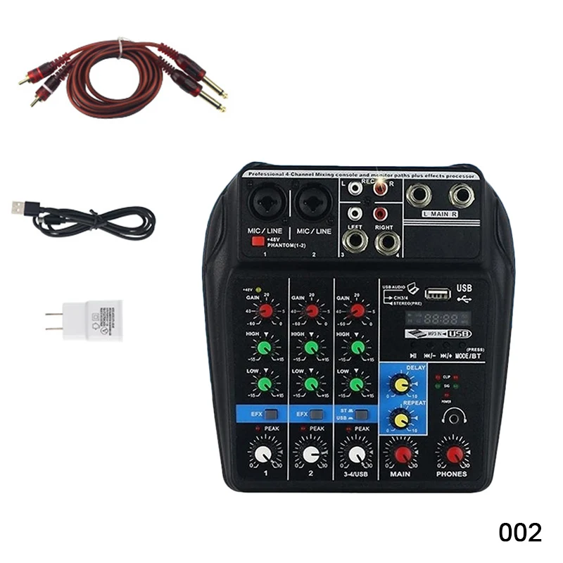 002 Мини USB аудио микшер усилитель Bluetooth доска 48 В фантомное питание 4 канала для DJ Караоке YS-BUY - Цвет: 002