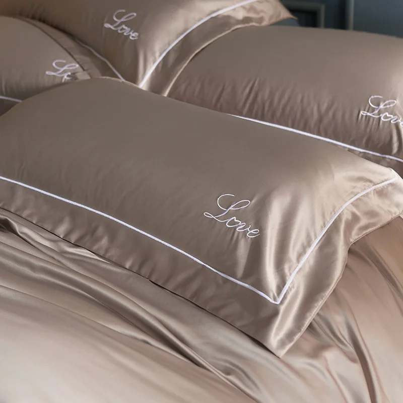 1 Pair Luxury Embroidery Pillow Cases Pure Mulberry Silk LOVE Super Soft Couple Pillowcase Bedroom Covers 48*74cm | Дом и сад