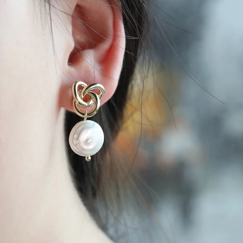 Dazz New Korean Earring 2019 Knotted Heart Natural Pearl Pendant Fashion Women Earrings Gold Color Geometric Luxury Jewelry Gift | Украшения
