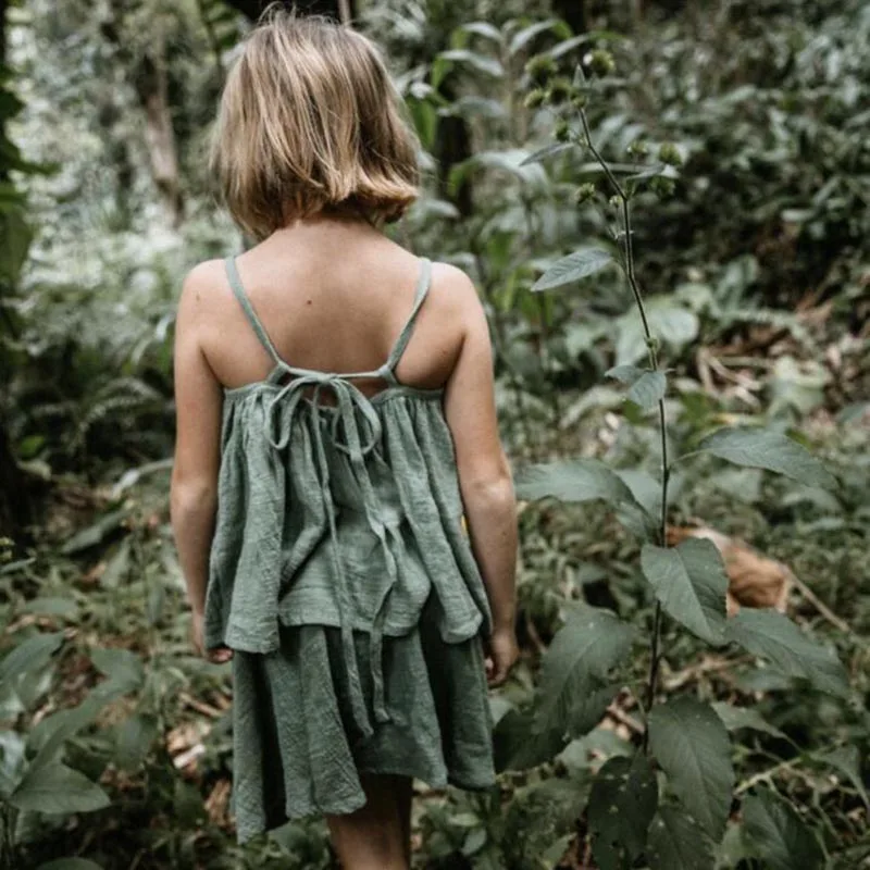 Платье для маленьких девочек детское летнее платье с открытой спиной в японском