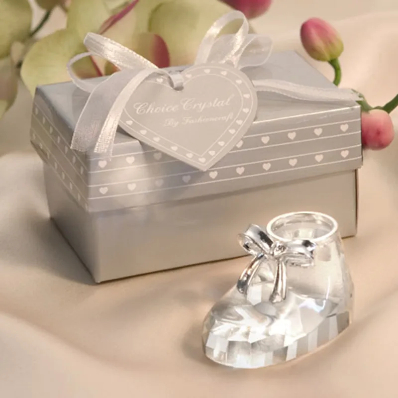

12pcs/lot Wedding Favors and Gifts Unique Crystal Baby Shoe with Gift Box Baby Shower Girl Boy Party Souvenir and Gifts