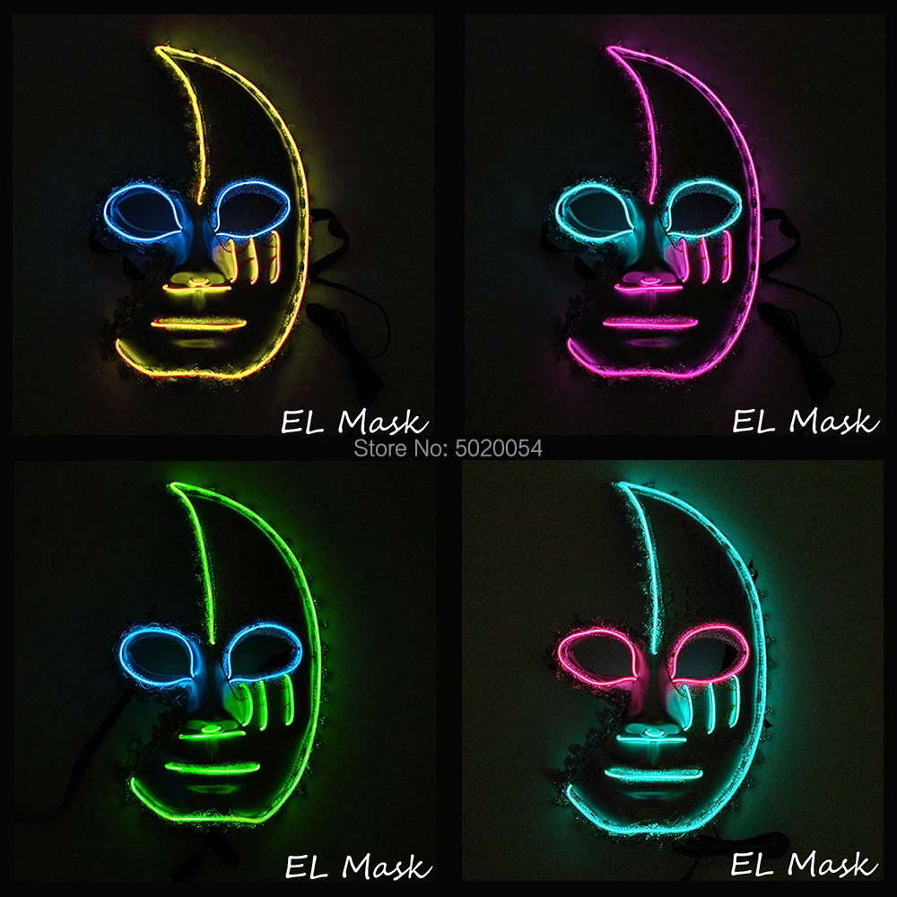 Новинка маска на Хэллоуин светящаяся EL wire Masque светодиодный неоновый светильник