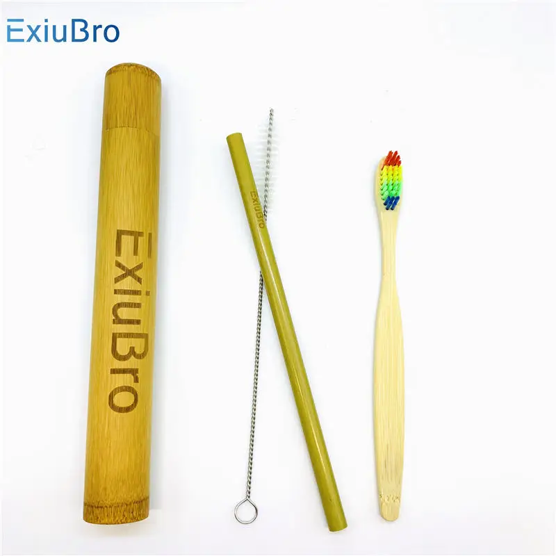 Eco Travel Set Органическая Бамбуковая трубка для хранения ручной работы, экологичный бамбуковый соломенный чехол для путешествий, держатель для бамбуковой зубной щетки, бамбуковые соломинки, подарочный набор - Цвет: Eco Travel Set