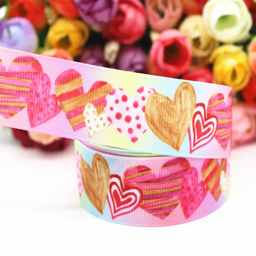 50 Yards Love Heart/Cake Printed Grosgrain Ribbon 1&quot 25MM For Hair Bows DIY Crafts Handmade Accessories M19042302 | Дом и сад