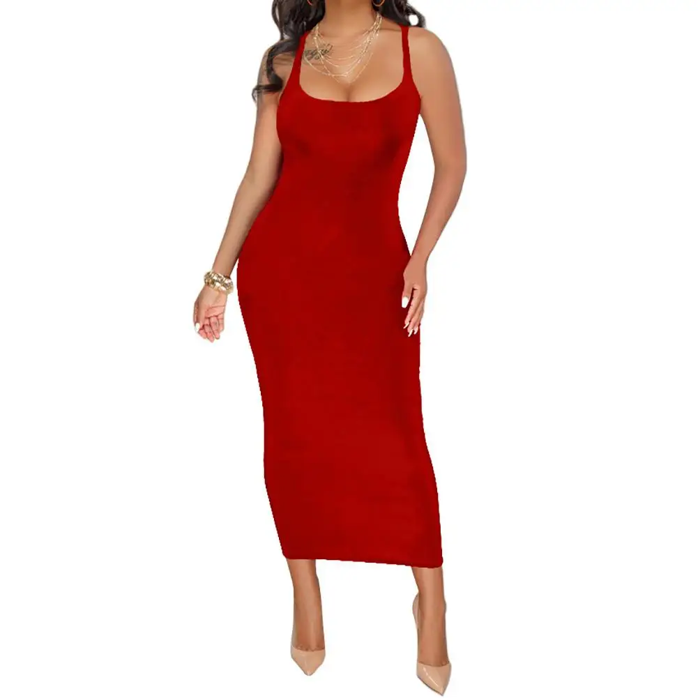 

Summer U-Neck Sleeveless Women Fashion Slim Bodycon Long Vest Dress Sundress new