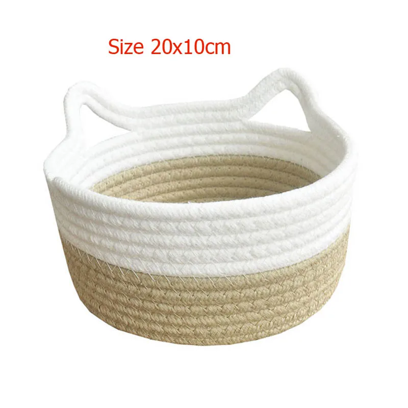 Round Khaki Хлопковая веревка грязная одежда корзина для хранения белья с кошачьими ушками органайзер для детей игрушка закуска ключ детская корзина домашний декор - Цвет: Round Khaki