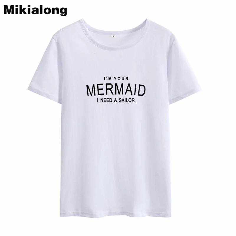 

Женская футболка с коротким рукавом «I'm A Mermaid», черная или белая футболка в Корейском стиле, Mikialong, лето 2018
