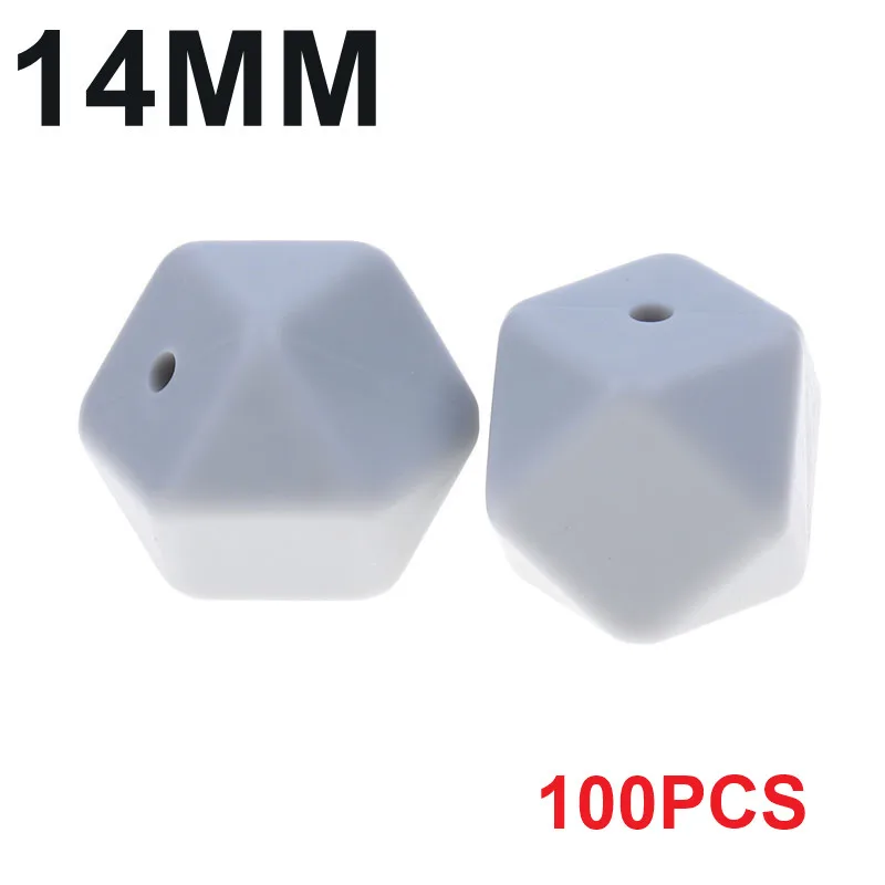71 Glacier Gray Fkisbox, Bpa бесплатно, 14 мм, 100 шт., силиконовые шестигранные бусины, детские жевательные прорезыватели, прорезыватели, ожерелье, соска, цепочка, сделай сам, подарок для малышей - Цвет: 71 Glacier Gray