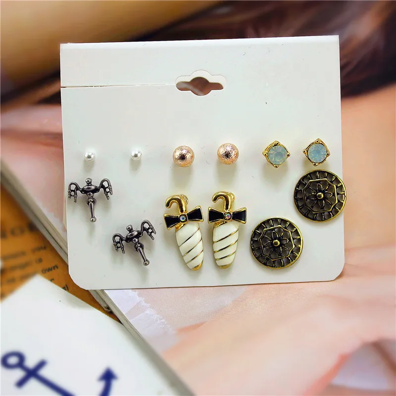 ENZE fashion new women drop cute earrings imitation pearl gold round hundred matching girl retro white umbrella set | Украшения и