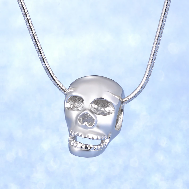 

100% 925 Sterling Silver Punk Skull Charm Simple Polish Design Cool Fit Bracelets Necklace Women Gifts Fashion Jewelry Beads