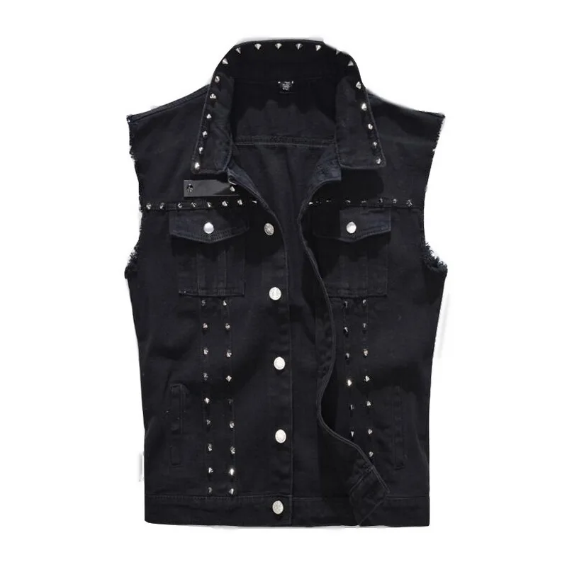 Джинсовая жилетка мужская с заклепками ковбойский черный жилет из денима в стиле