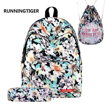 11 RUNNINGTIGER, женский рюкзак, школьные сумки для девочек, рюкзак с принтом, Mochila, школьные рюкзаки для девочек-подростков, 3 шт. в комплекте, Mochila - Цвет: 11